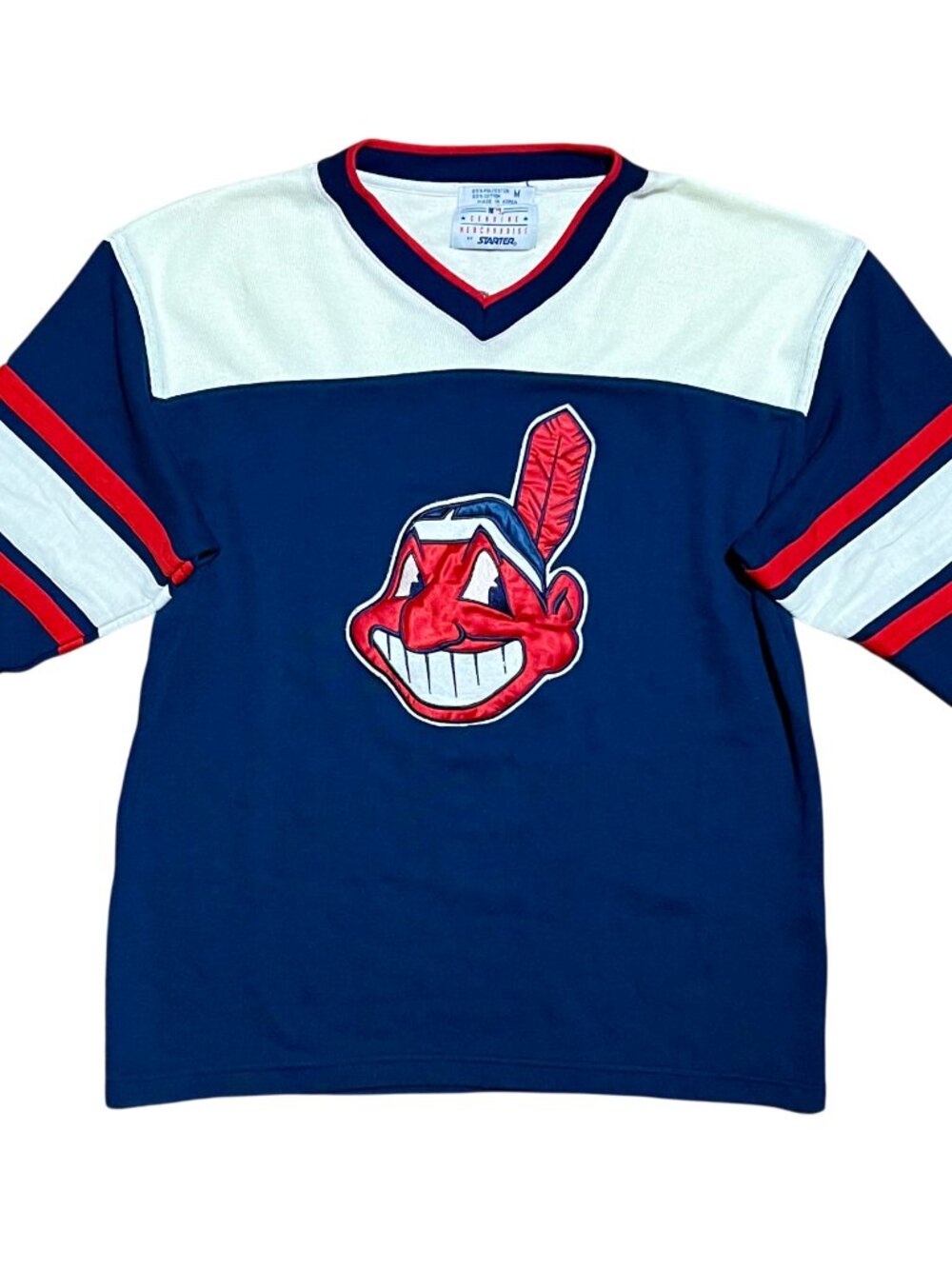 Cleveland Indians Chief Wahoo 1990s Starter Hockey Jersey Shirt, Men's Medium